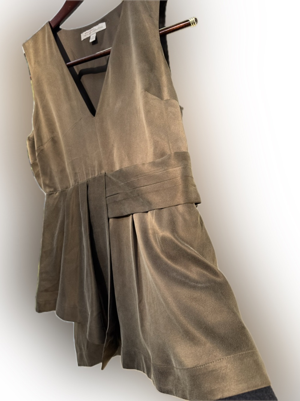 BANANA REPUBLIC HERITAGE BLOUSE 100% SILK ASYMMETRICAL PEPLUM TOP OLIVE 6 172348